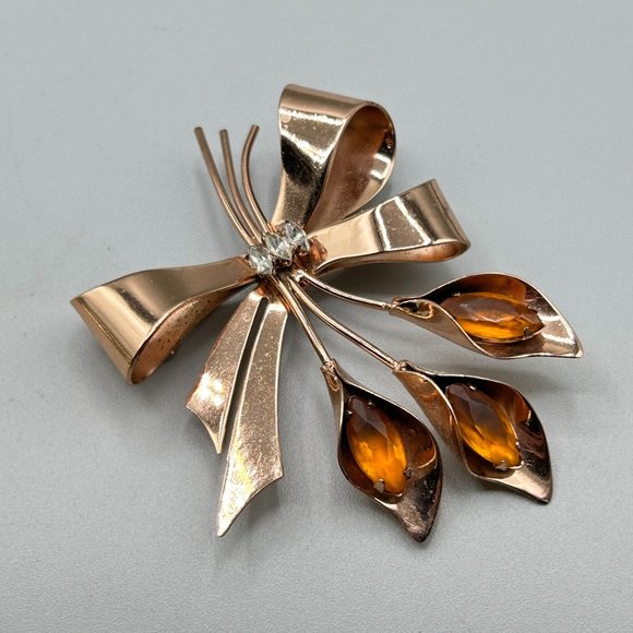 Sterling Corocraft Coro Pegasus Pin Brooch Flower Calla Lily Rose Gold Plated - Picture 2 of 7